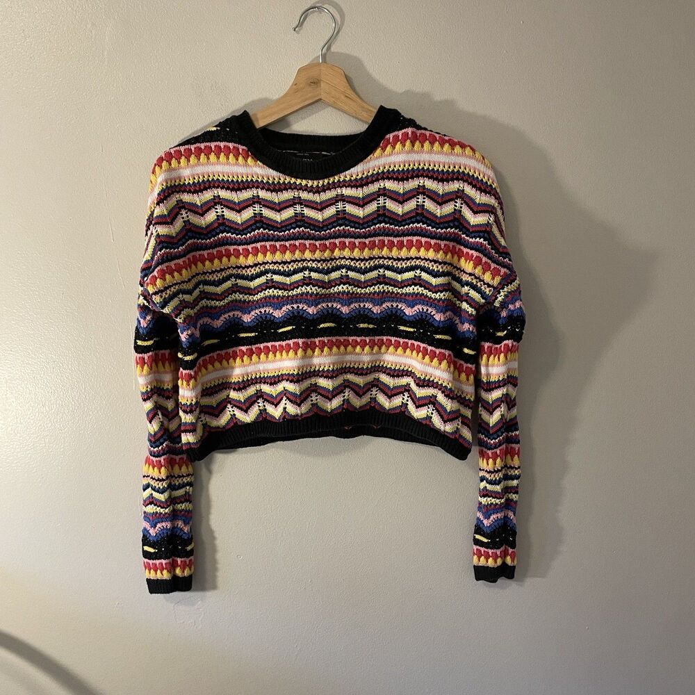 ONLY asos Women’s Crochet Knit Colorful Sweater Sz XS Oversized